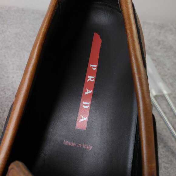 Prada Driving Shoes Mens Size 11.5 Loafers Slip On Brown Leather Designer - Picture 10 of 12